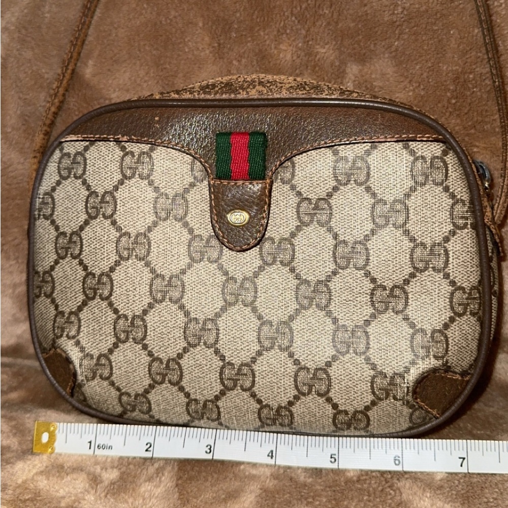 Gucci Beige GG Canvas Crossbody with Brown Leather Trim and Green-Red Web - Picture 11 of 15